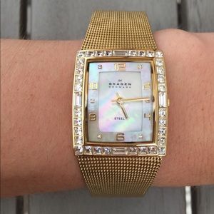 Skagen Mother of Pearl Gold Tone Watch